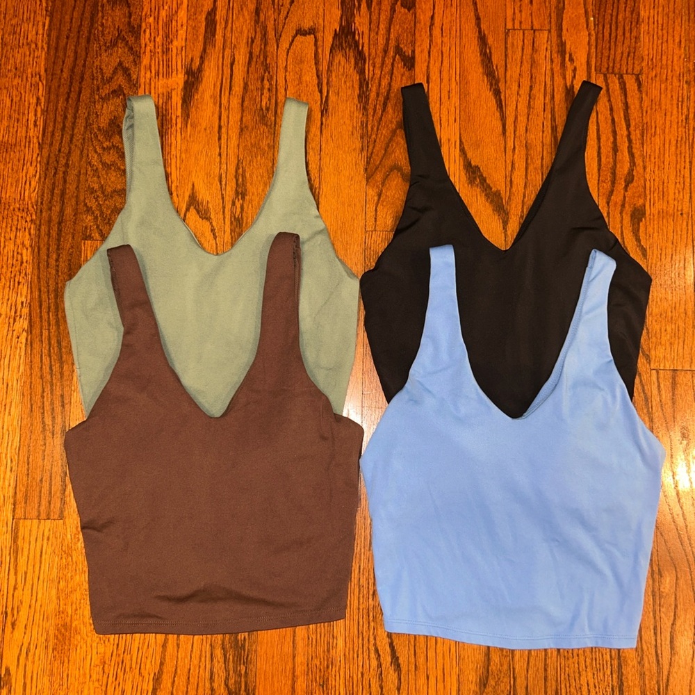 Workout V-Neck cropped Tanks Pack Black, Blue, Olive & Brown